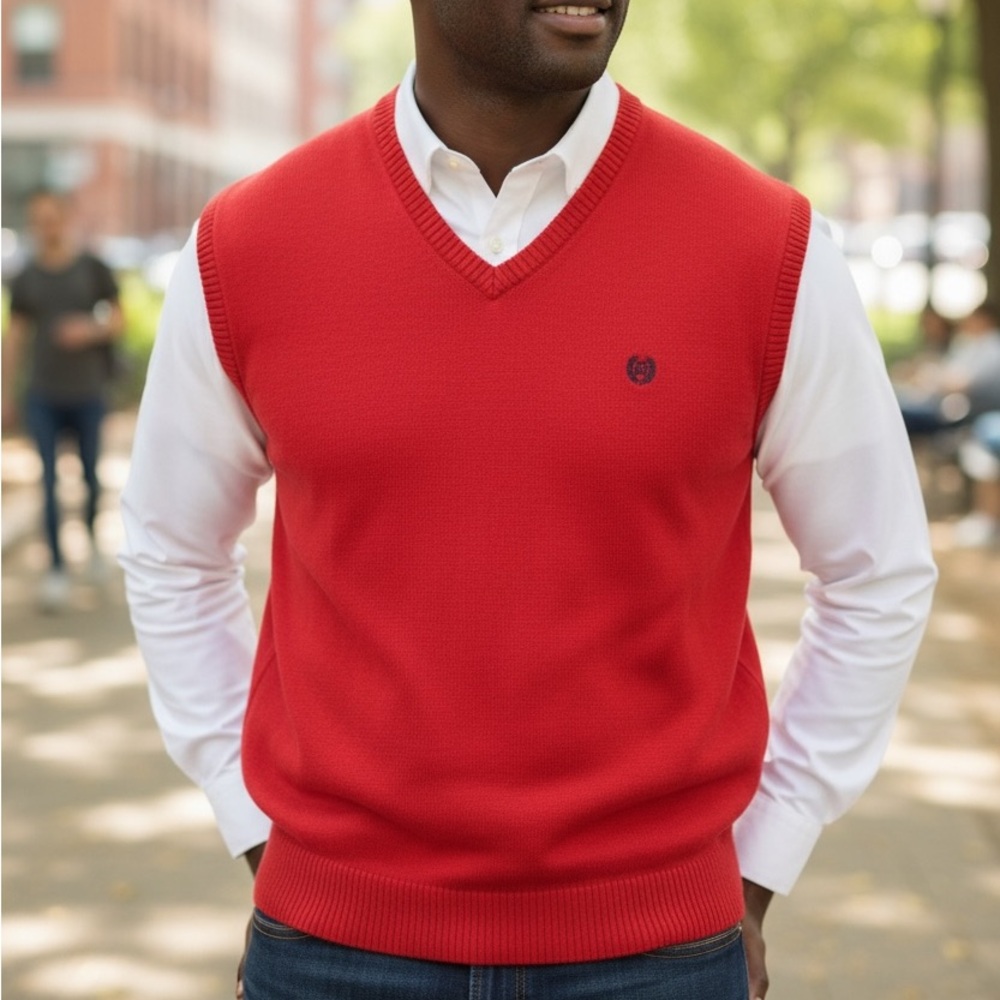 Chaps Men's size Large V-Neck Knit Sweater Vest in Bold Red